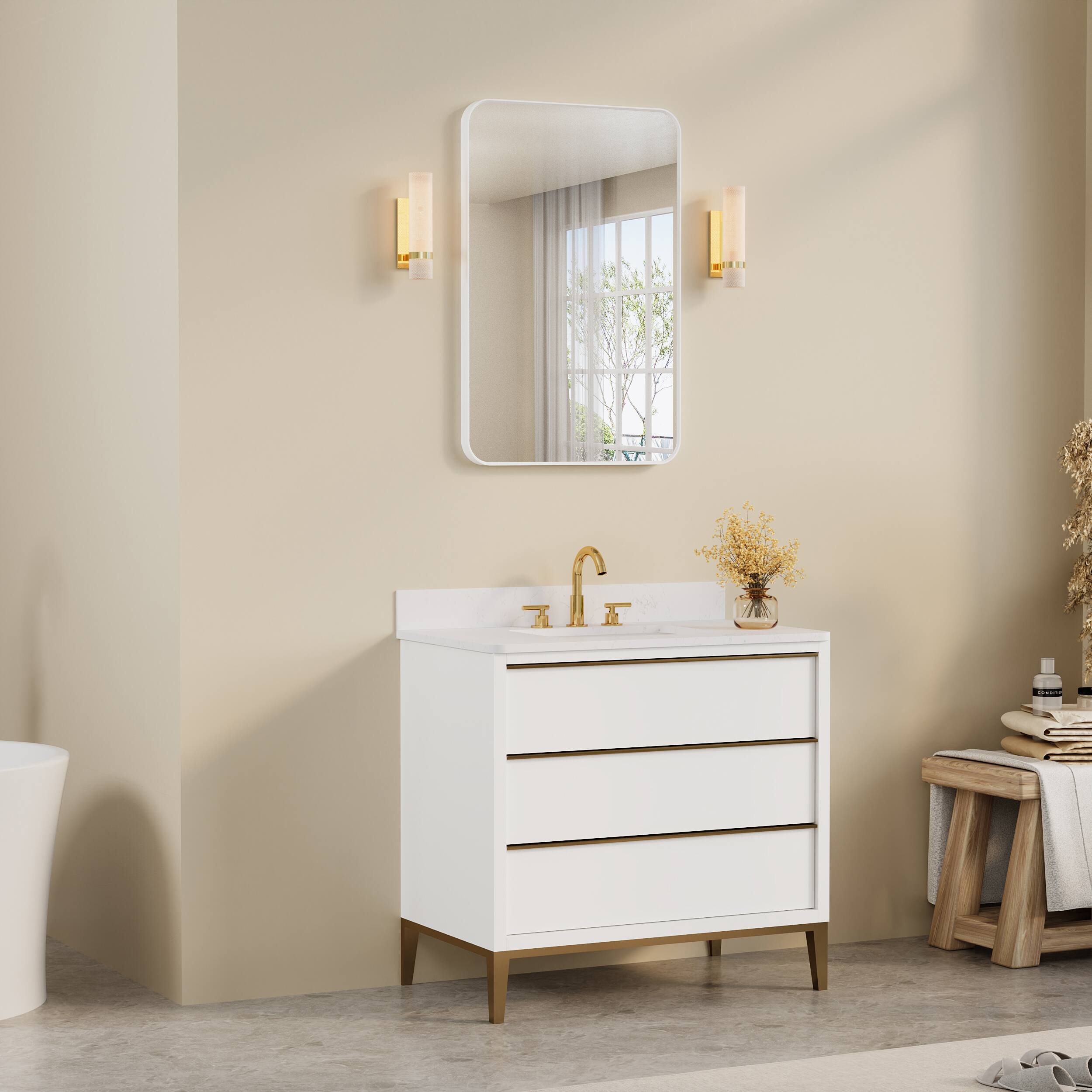 Alt View 1. WELLFOR - 24 in. W. x 36 in. H Rectangular Aluminum Framed Wall-Mounted Bathroom Vanity Mirror - White.