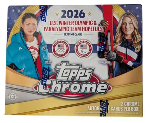 OPPS 2026 U.S. WINTER OLYMPIC & PARALYMPIC TEAM HOPEFULS TRADING CARDS
UNITED STATES
UNITED STATES OLYMPIC TEAM
PARALYMPIC TEAM
CHLOE KIM
MIKAELA SHIFFRIN
SNOWBOARD
ALPINE
TOPPS Chrome
2 CHROME
AUTOGRAPH CARDS
2 CHROME CARDS PER BOX!
USE NECESSARY CARDS
W/ TOPPS.COM/2026 FOR DETAILS AND ENTRY