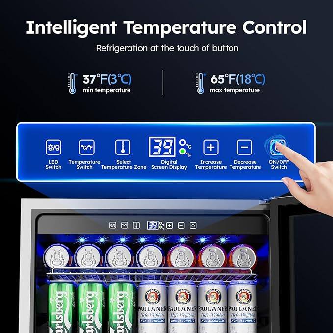 Intelligent Temperature Control  
Refrigeration at the touch of button  

37°F (3°C) min temperature  
65°F (18°C) max temperature  

LED Temperature Select Digital Increase Decrease ON/OFF Switch  
Temperature Zone Screen Display Temperature Temperature Switch  

PAULANER  
Hefe-Weißbier  
NON-ALCOHOLIC  

PAULANER  
Hefe-Weißbier  
NON-ALCOHOLIC  

PAULANER  
Hefe-Weißbier  
NON-ALCOHOLIC  

PAULANER  
Hefe-Weißbier  
NON-ALCOHOLIC  

PAULANER  
Hefe-Weißbier  
NON-ALCOHOLIC  

PAULANER  
Hefe-Weißbier  
NON-ALCOHOLIC  

PAULANER  
Hefe-Weißbier  
NON-ALCOHOLIC  

PAULANER  
Hefe-Weißbier  
NON-ALCOHOLIC  

PAULANER  
Hefe-Weißbier  
NON-ALCOHOLIC  

PAULANER  
Hefe-Weißb
