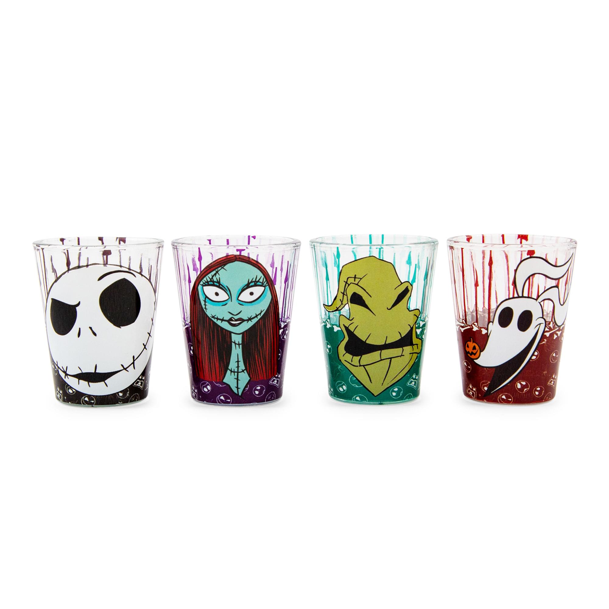 Front. Disney - Disney The Nightmare Before Christmas 2-Ounce Mini Shot Glasses | Set of 4 - Red.