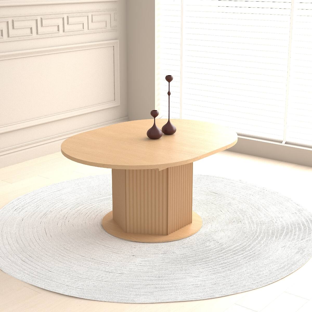Alt View 1. Loheer - Loheer Extendable Round Dining Table for Six, Light Brown Wood Table with Textured Base - Light Brown.