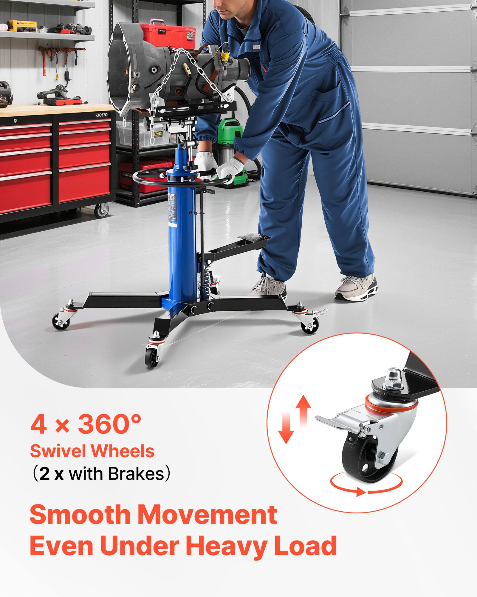 4 x 360° Swivel Wheels (2 x with Brakes) Smooth Movement Even Under Heavy Load