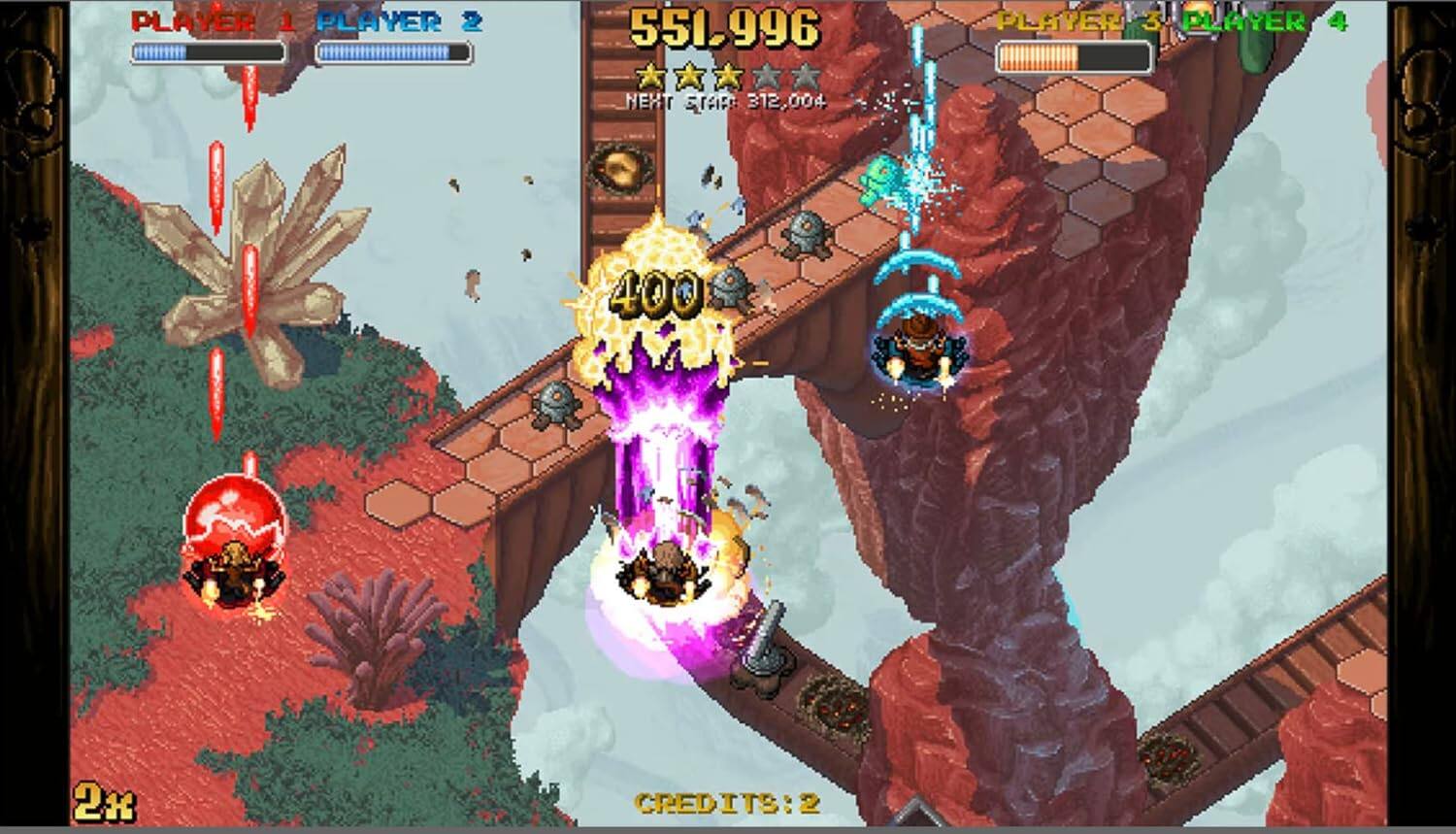 PLAYER 1 PLAYER 2  
551,996  
NEXT STAR 312,004  
PLAYER 3 PLAYER 4  
400  
2x  
CREDITS: 2