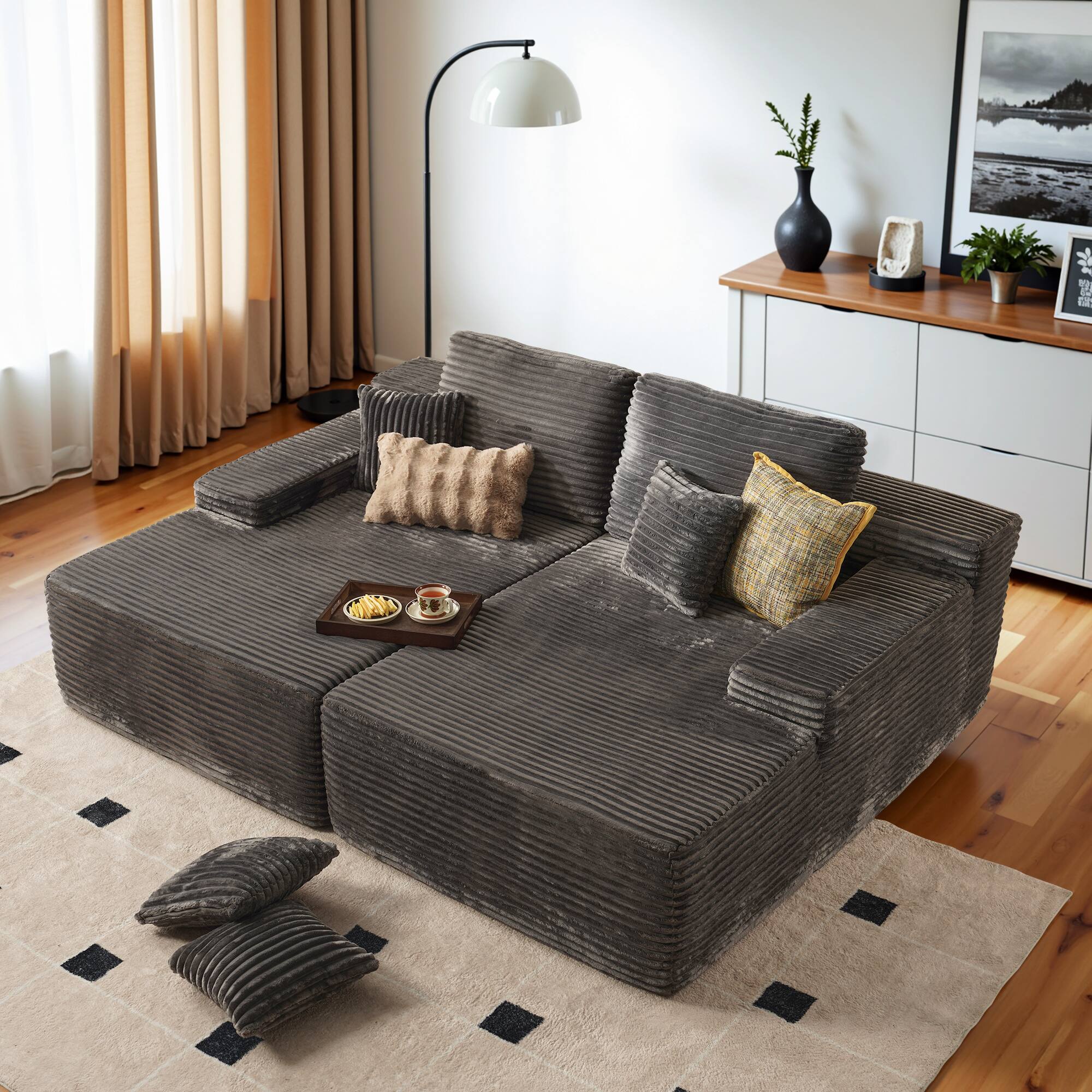 "Ovios - 81"" Oversized Sectional Double Chaise Lounge with Cloud Plush Corduroy Sofa Bed - Grey(Plush Corduroy)" price history on PriceWatchPro