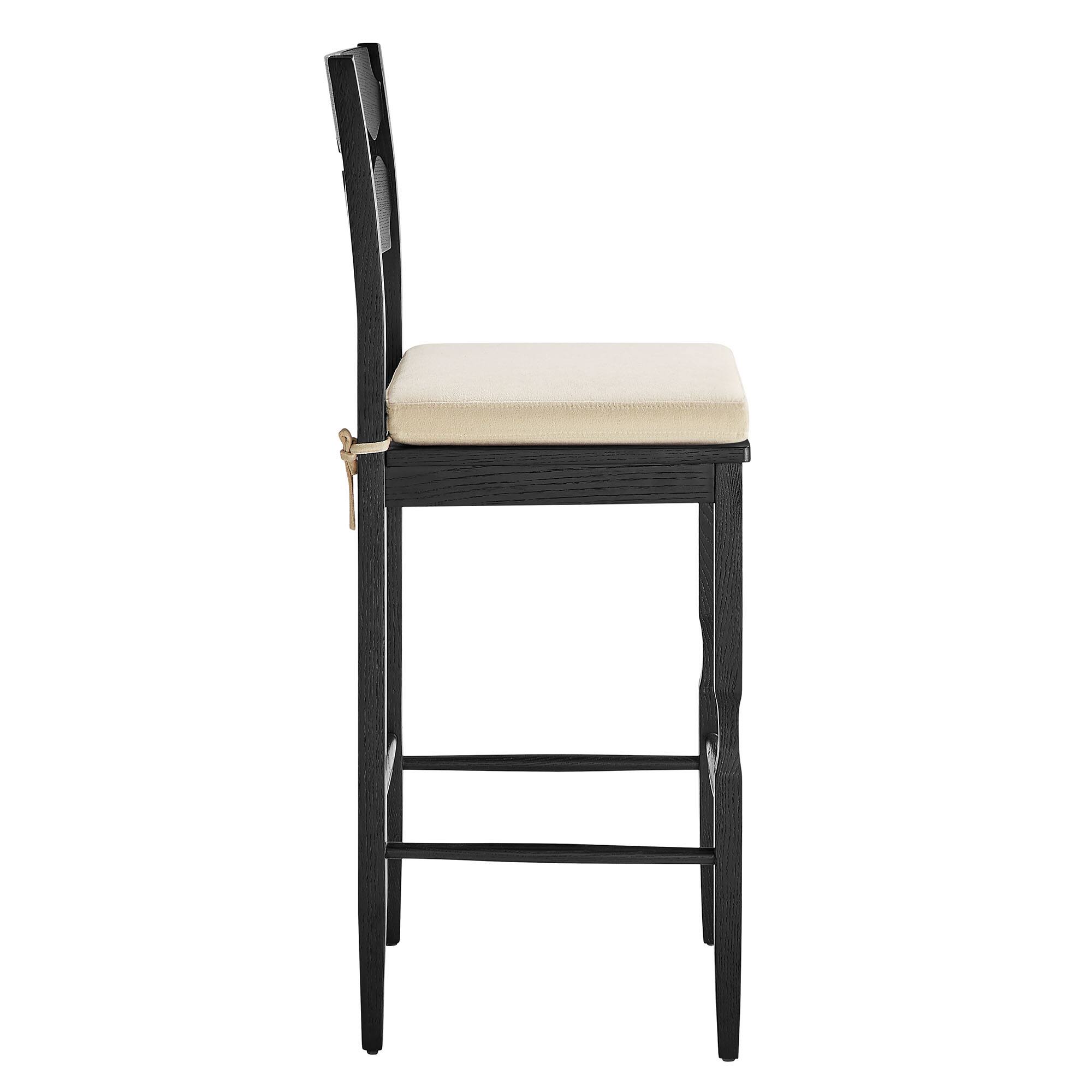 Alt View 2. Modway - Jax Oak Wood Bar Stool With Wavy Razor Back and Cushion by Modway - Black Linen.