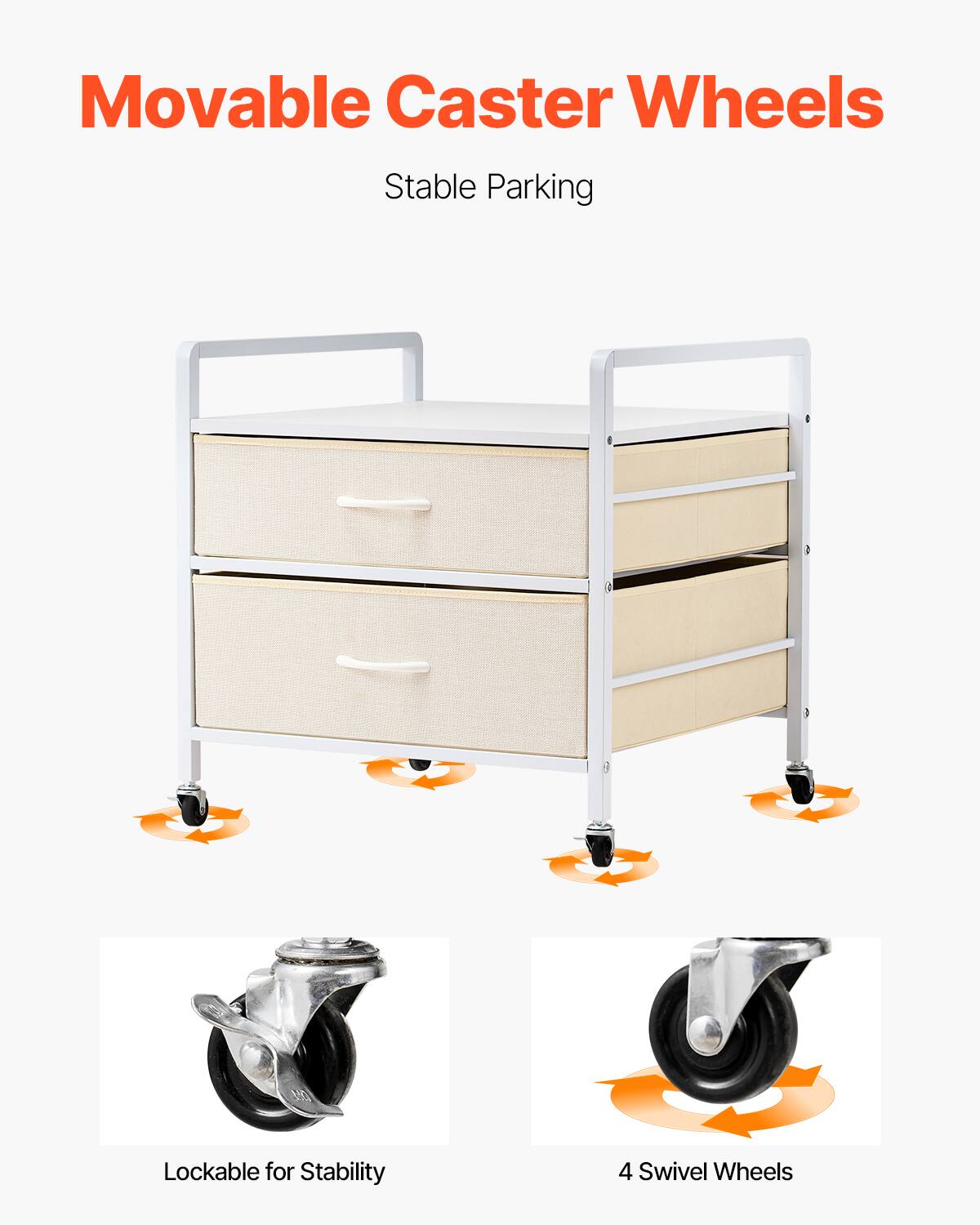 Movable Caster Wheels, Stable Parking, Lockable for Stability, 4 Swivel Wheels