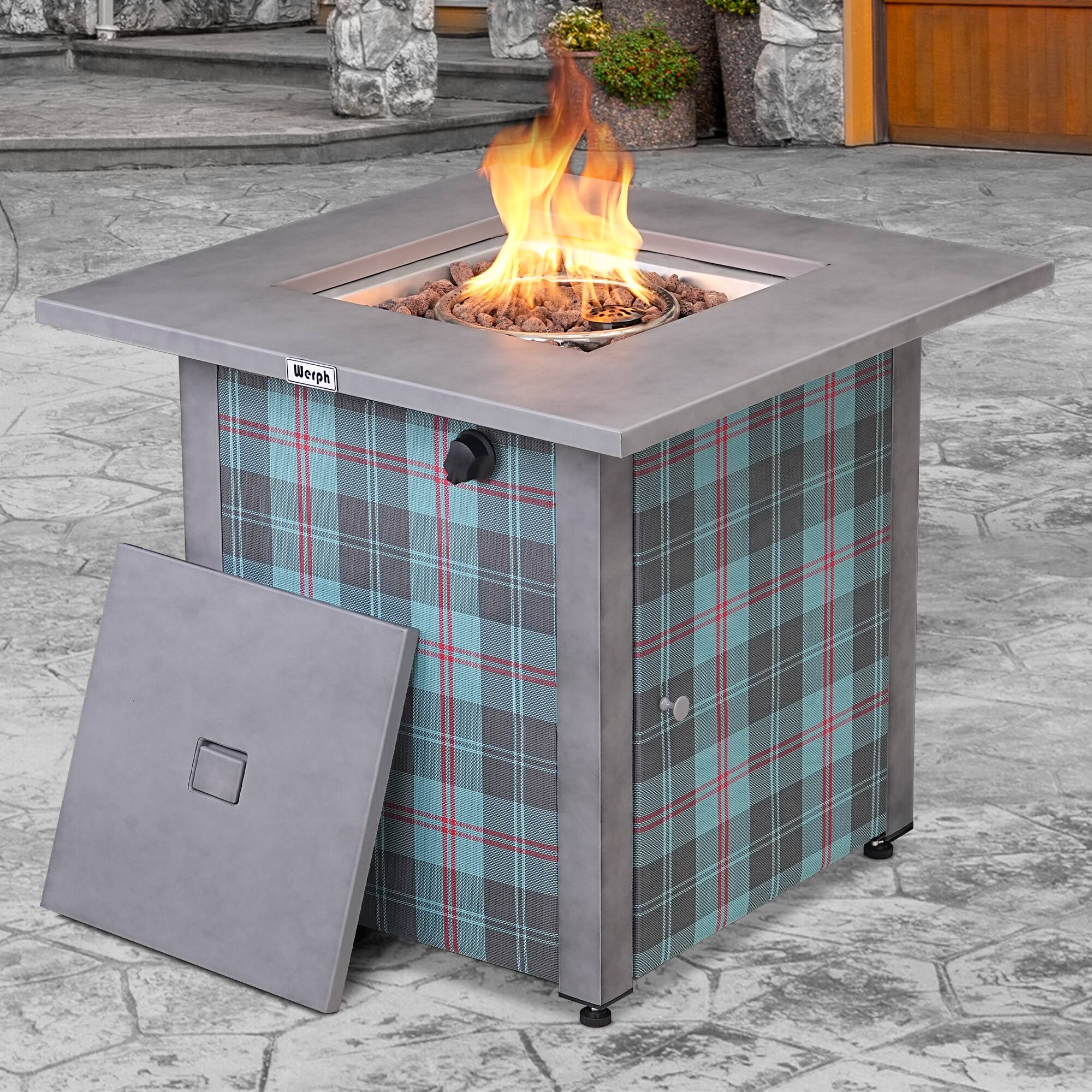 Angle. Werph - Werph  28" Propane Fire Pit Table, Certified 50,000 BTU Fire Table with Lava Rocks, Square,Texteline Style Finish - Gray.