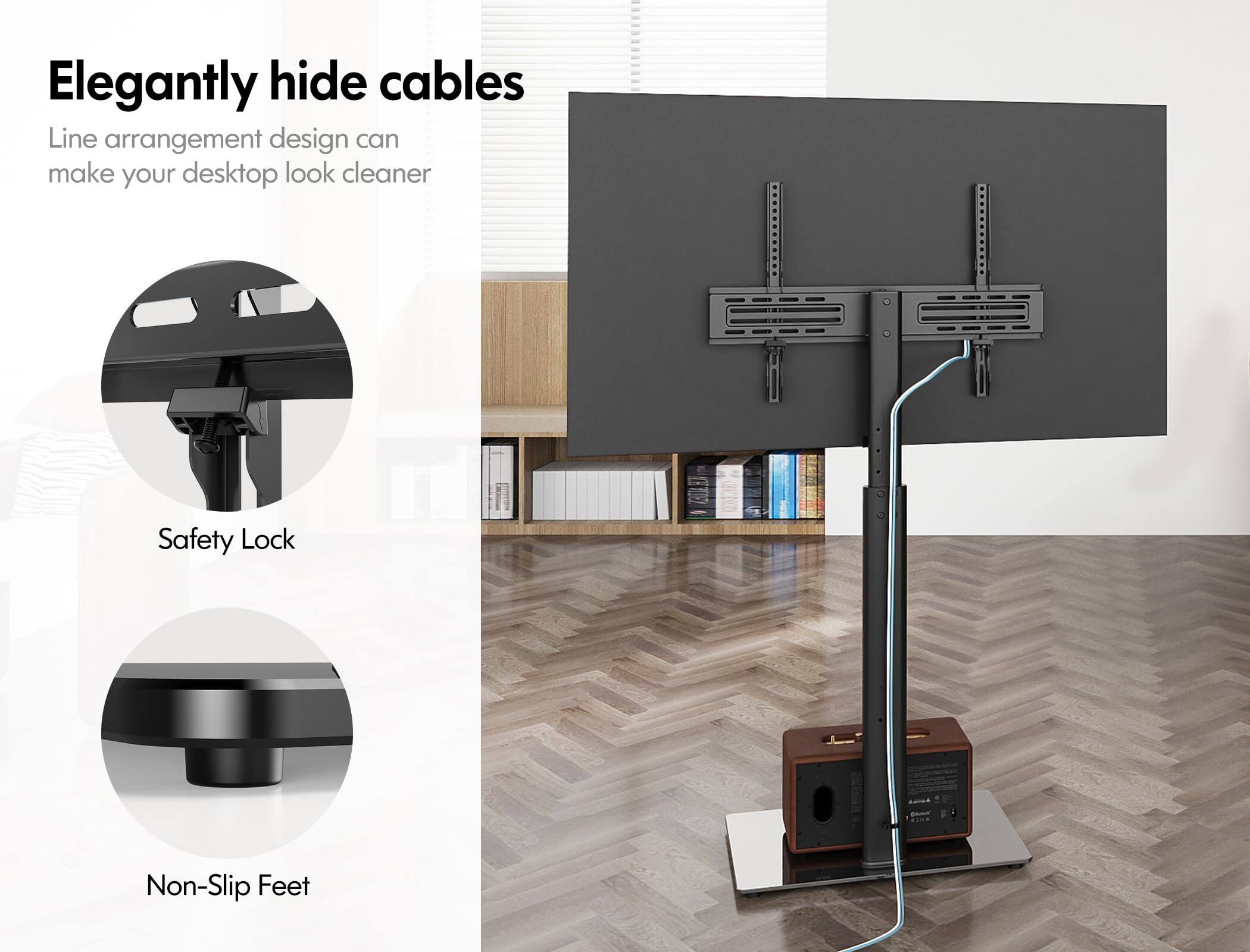 Elegantly hide cables  
Line arrangement design can make your desktop look cleaner  

Safety Lock  
Non-Slip Feet