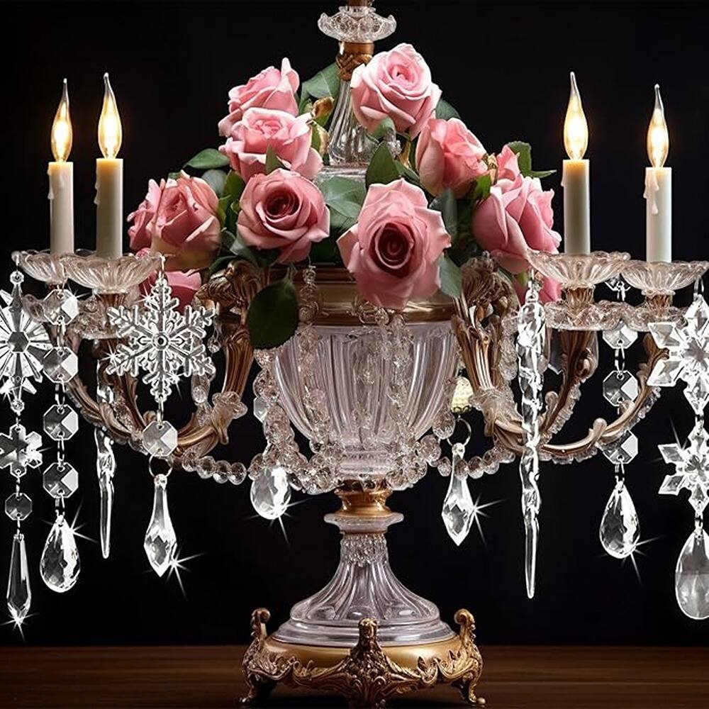 Left. Schertz - Acrylic Crystal Christmas Tree Ornaments – Snowflake & Icicle Hanging Pendants for Holiday Décor, Chandelier and Winter - crystal.