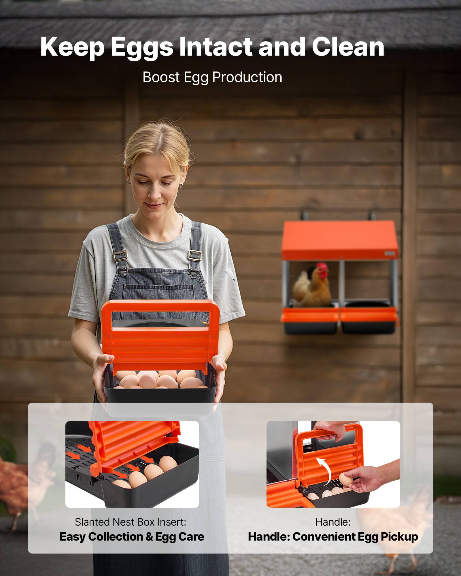 Keep Eggs Intact and Clean  
Boost Egg Production  

Slanted Nest Box Insert: Easy Collection & Egg Care  

Handle: Convenient Egg Pickup