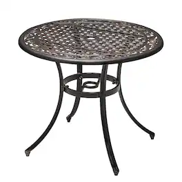 Nuu Garden - Patio 35'' Round Cast Aluminum Dining Table with a 1.96'' Umbrella Hole - Black