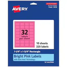 Avery - Printable Rectangle Labels, Bright 1.25" x 1.75", 320ct - Pink