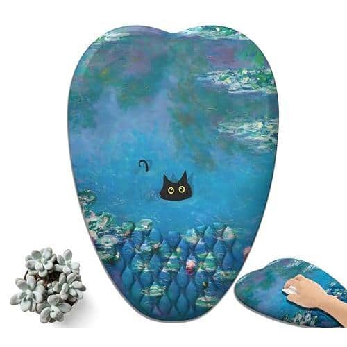 Reds Spade - Aesthetic Art Rainforest Mousepad With Heart shaped Design Dark Plants Mouse Pads Gaming Pad Wrist Support Res - Oil Painting Cat