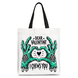 OrnamentallyYou - Zombie Valentine Hands I Chews You Canvas Tote Bag, Funny Bag for Horror Spring Season - White Black