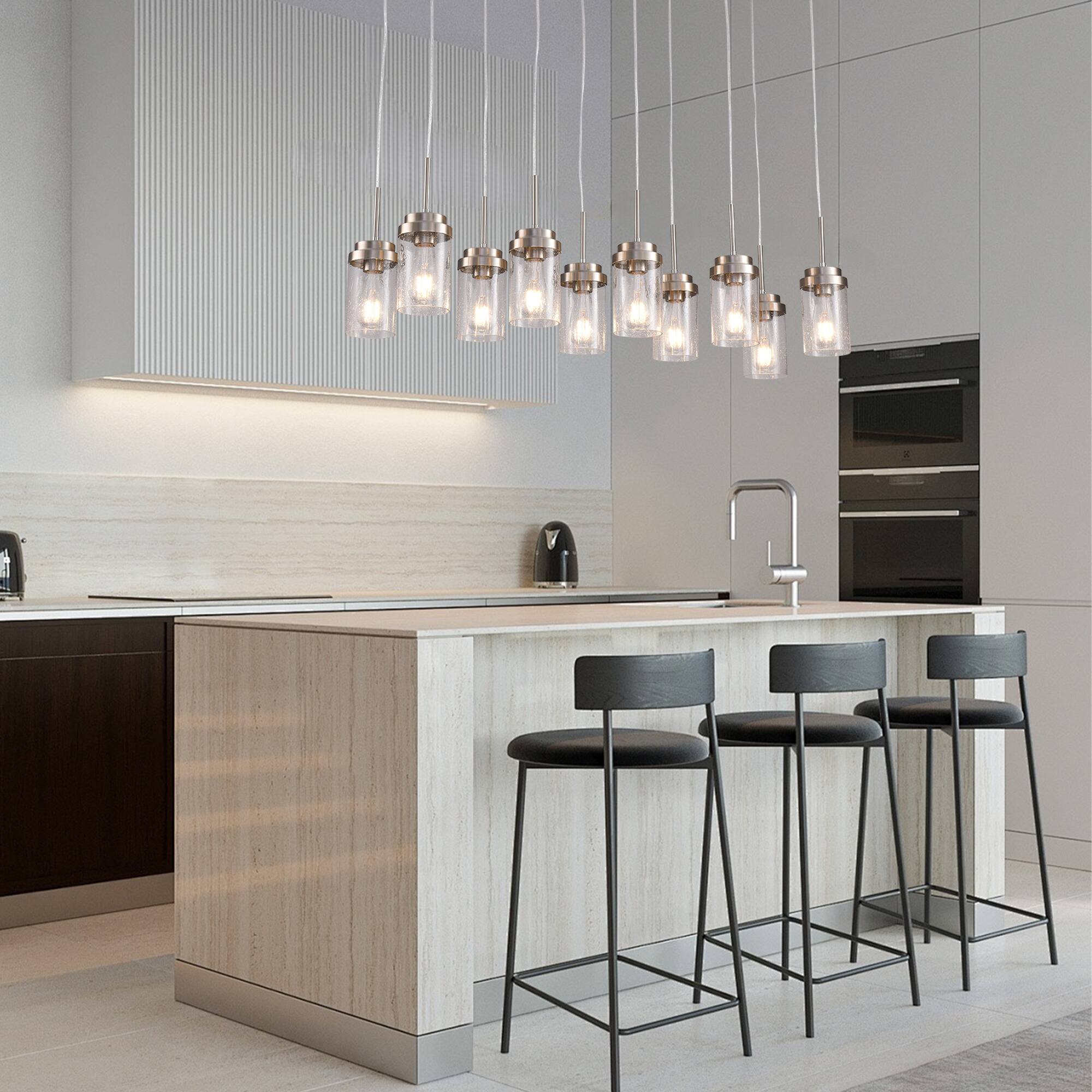 Left. RYHNUYNE - 10 Lights Kitchen Island Lighting, Modern Brushed Nickel Linear Chandelier, Dining Room Light Fixture for Kitchen Bar - Brushed Nickel.
