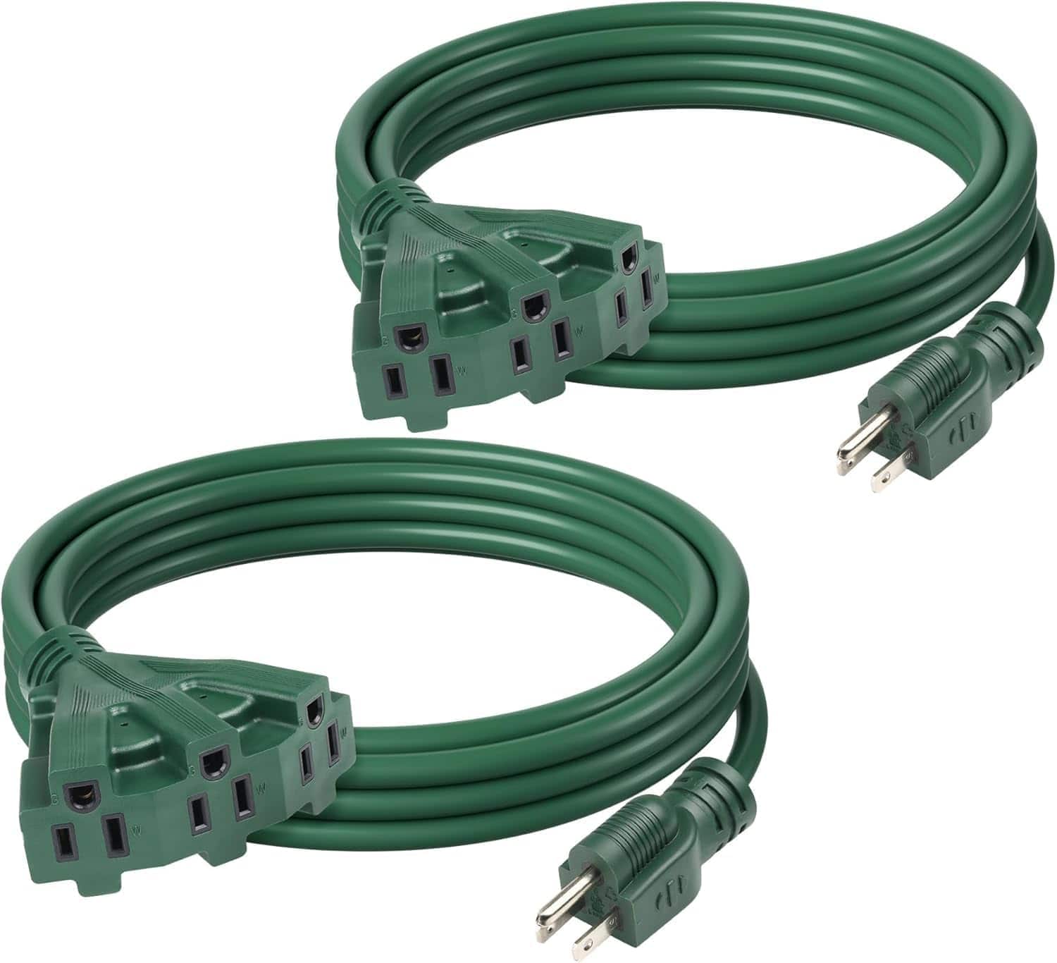 Front. BN-LINK - BN-LINK 2-Pack 10ft Outdoor Extension Cord w/ 3 Outlets, 16/3 SJTW, Grounded Plug, ETL Listed - Green.