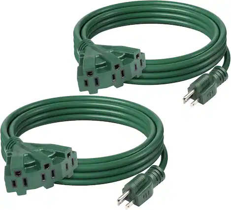 Front. BN-LINK - BN-LINK 2-Pack 10ft Outdoor Extension Cord w/ 3 Outlets, 16/3 SJTW, Grounded Plug, ETL Listed - Green.