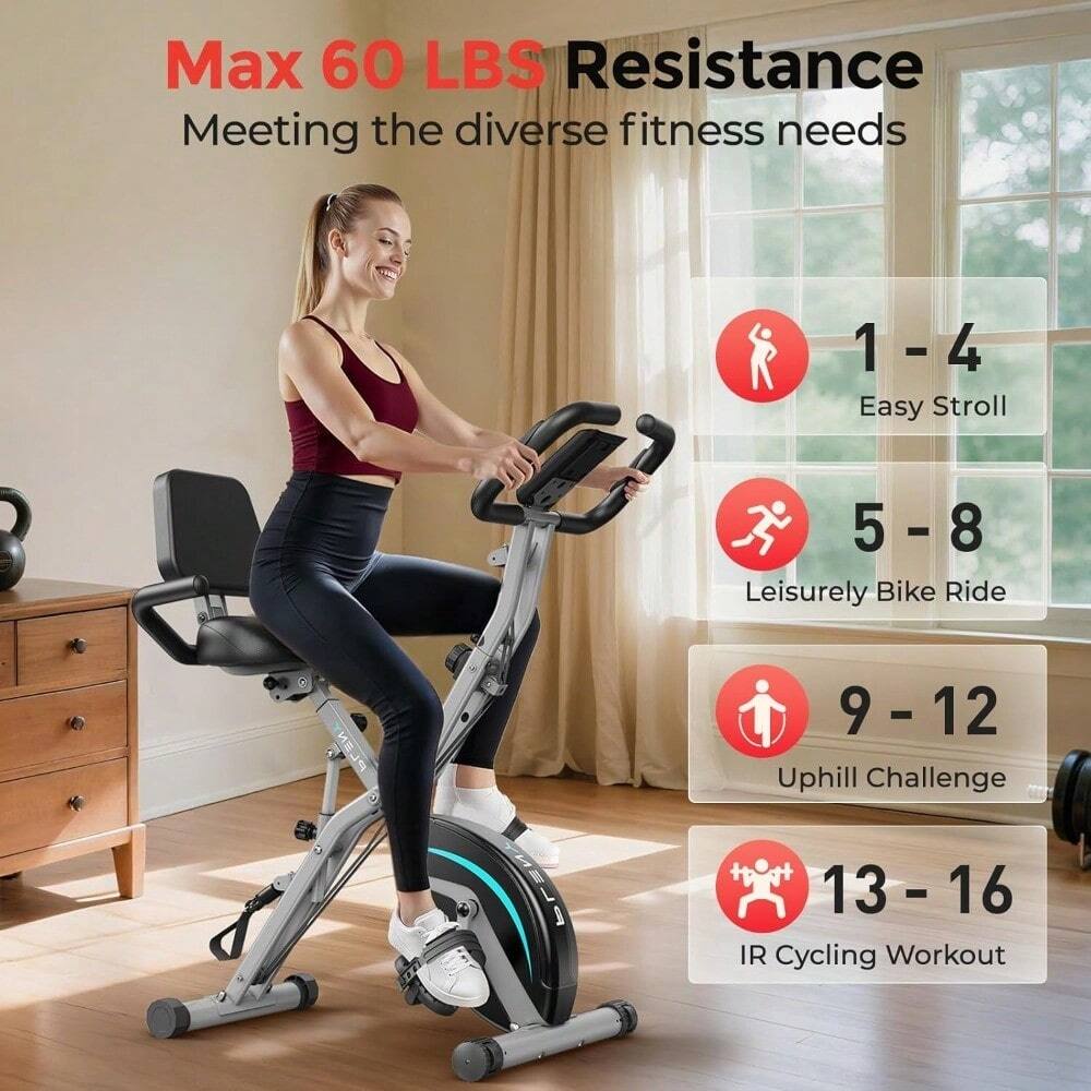 Max 60 LBS Resistance  
Meeting the diverse fitness needs  

1 - 4: Easy Stroll  
5 - 8: Leisurely Bike Ride  
9 - 12: Uphill Challenge  
13 - 16: IR Cycling Workout