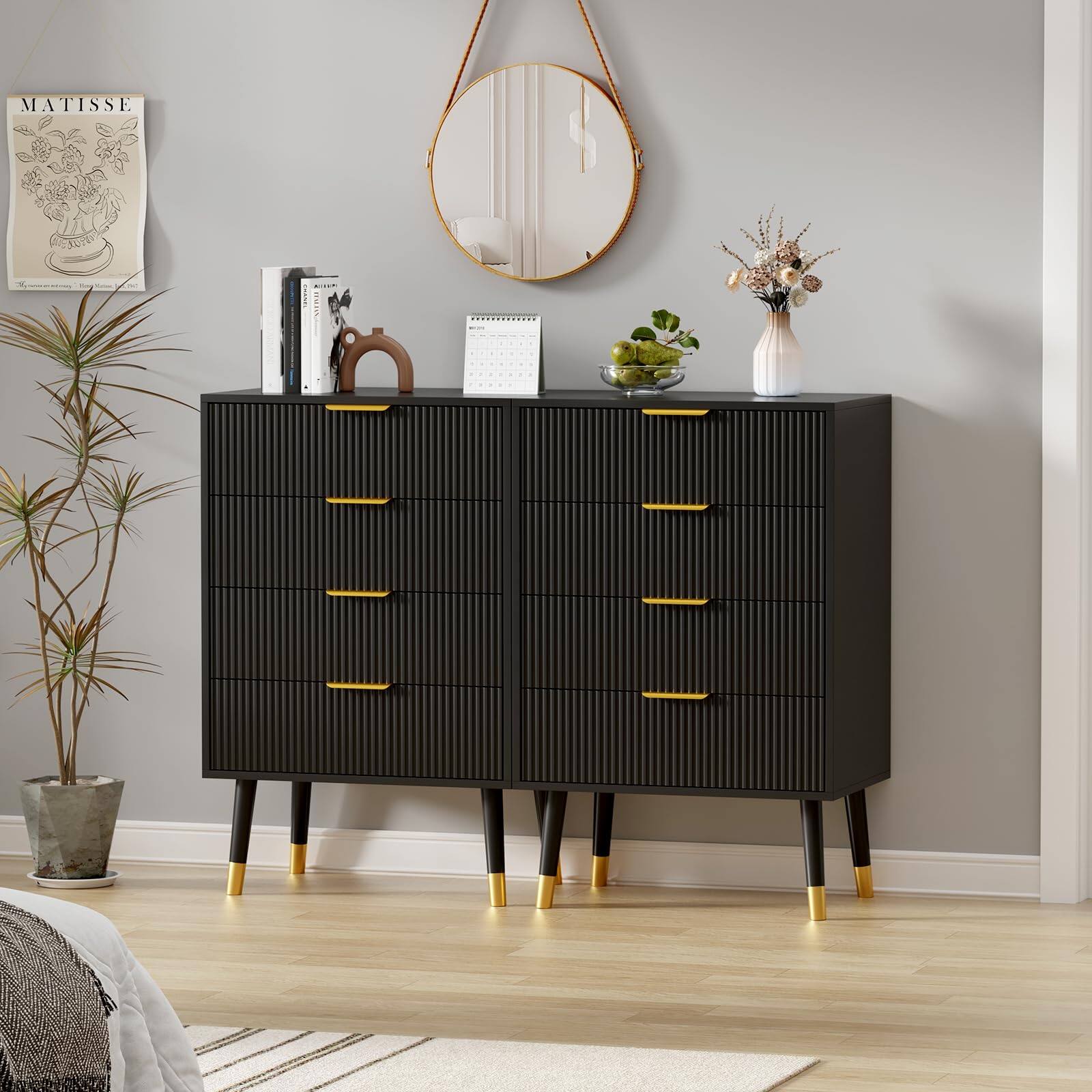 Alt View 7. GARVEE - 4 Drawer Dresser for Bedroom, Modern Closet Dressers Chest of Drawers, Storage Dresser Chest Cabinet Organizer Unit - Black.