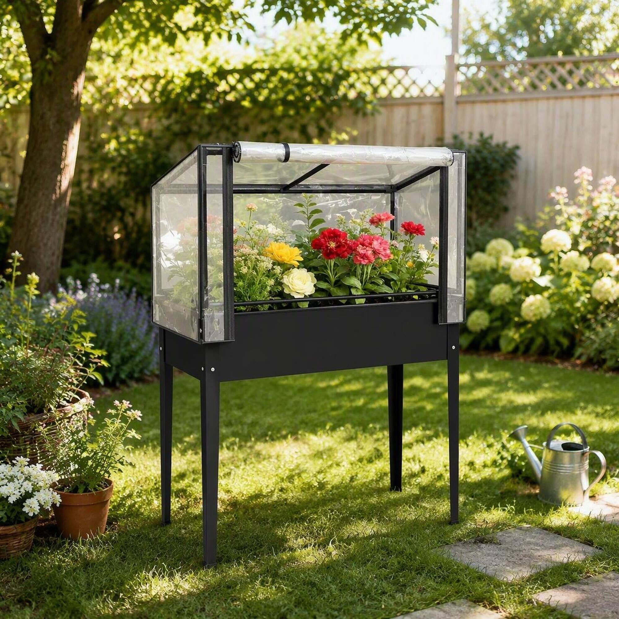 Alt View 2. RYHNUYNE - Raised Garden Bed with Mini Greenhouse Cover, 26 Gallon Elevated Planter Box on Legs for Patio and Backyard, 39.4 - Black.