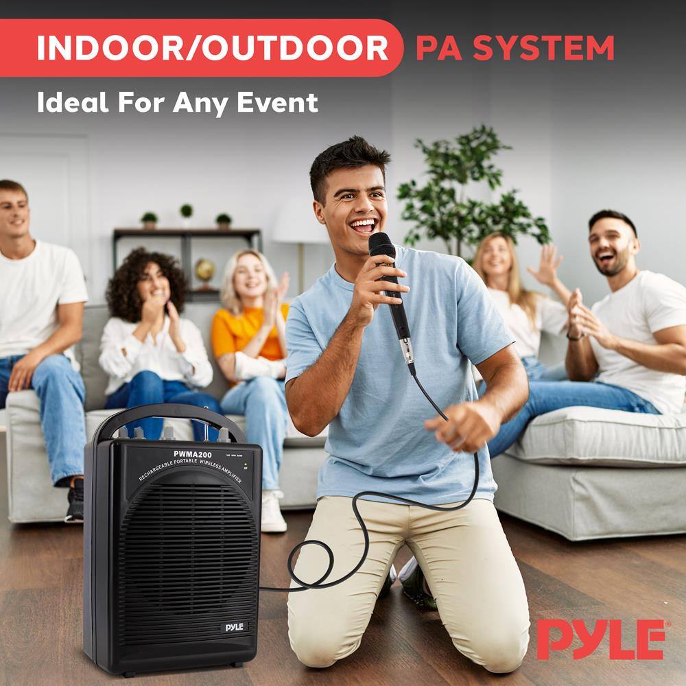 INDOOR/OUTDOOR PA SYSTEM  
Ideal For Any Event  

PWMA200  
RECHARGEABLE PORTABLE WIRELESS AMPLIFIER  

PYLE