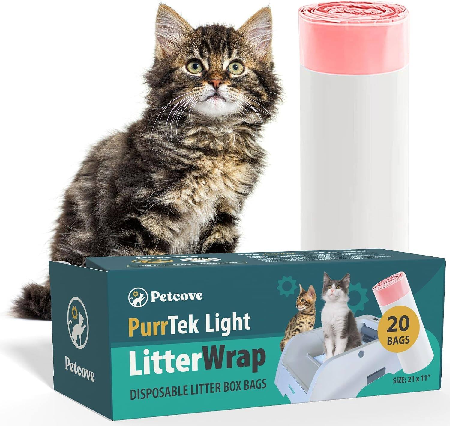 Petcove PurrTek Light LitterWrap Disposable Litter Box Bags 20 Bags Size: 21 x 11"
