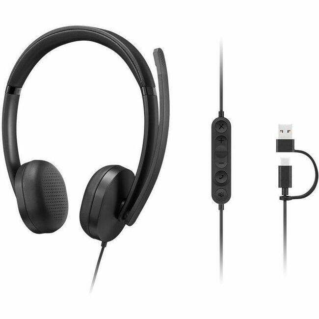 Front. Lenovo - Lenovo Wired VoIP Headset 5000 - Microsoft Teams Certification - Stereo - USB Type A, USB Type C - Wired - 32 Ohm - 20 - Black.