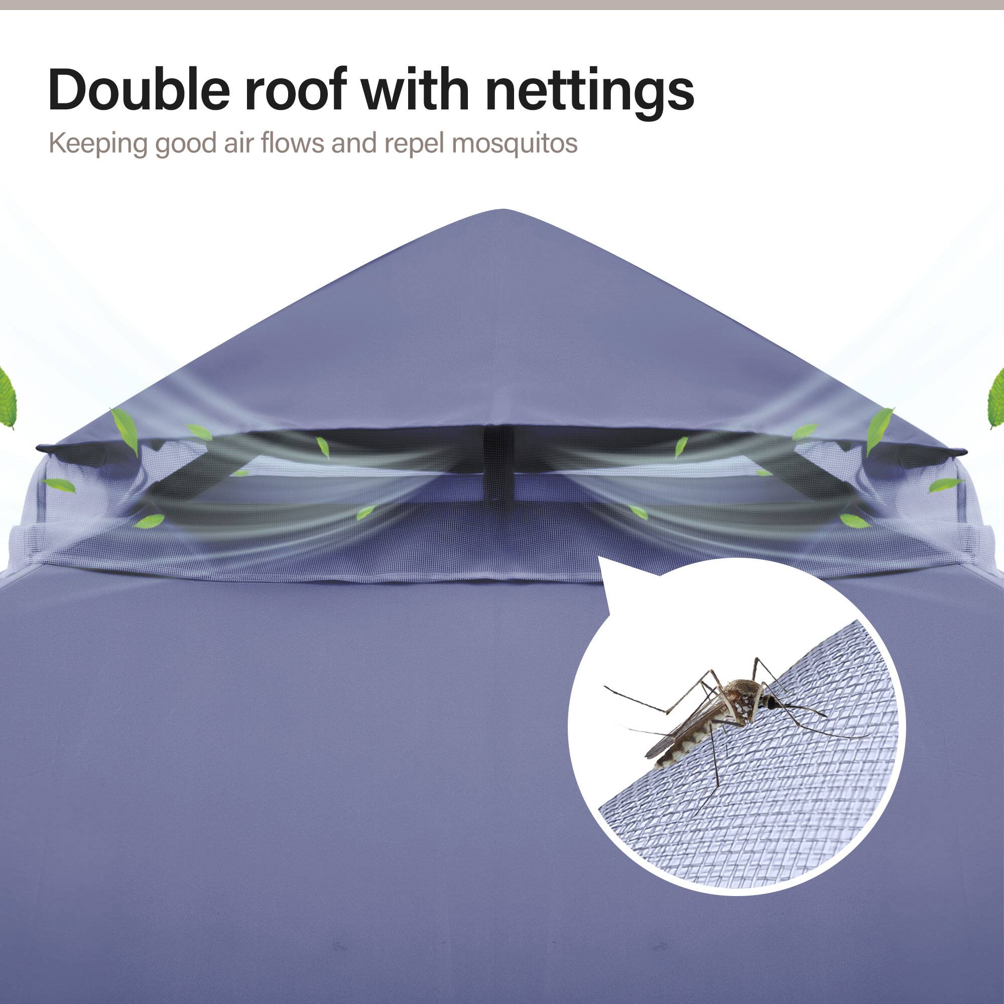 Double roof with nettings  
Keeping good air flows and repel mosquitos