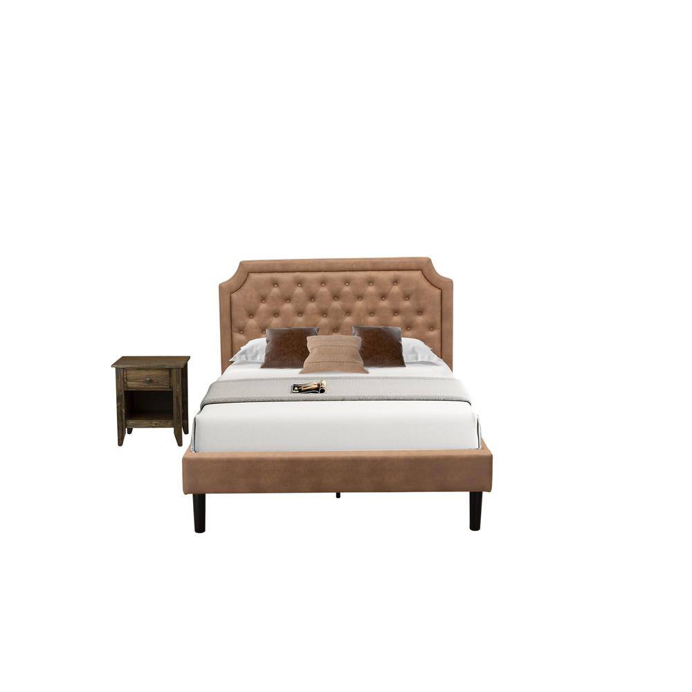 Front. East West Furniture - GB28F-1GA07 2-Piece Granbury Bed Set with Upholstered Bed and Distressed Jacobean Nightstand - Brown Faux Leather and - Brown.