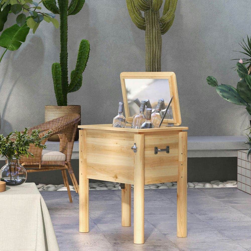 Resenkos - Wooden Outdoor Cooler, Beverage Cooler with Bottle Opener for Backyard, Deck, Poolside Party - Brown