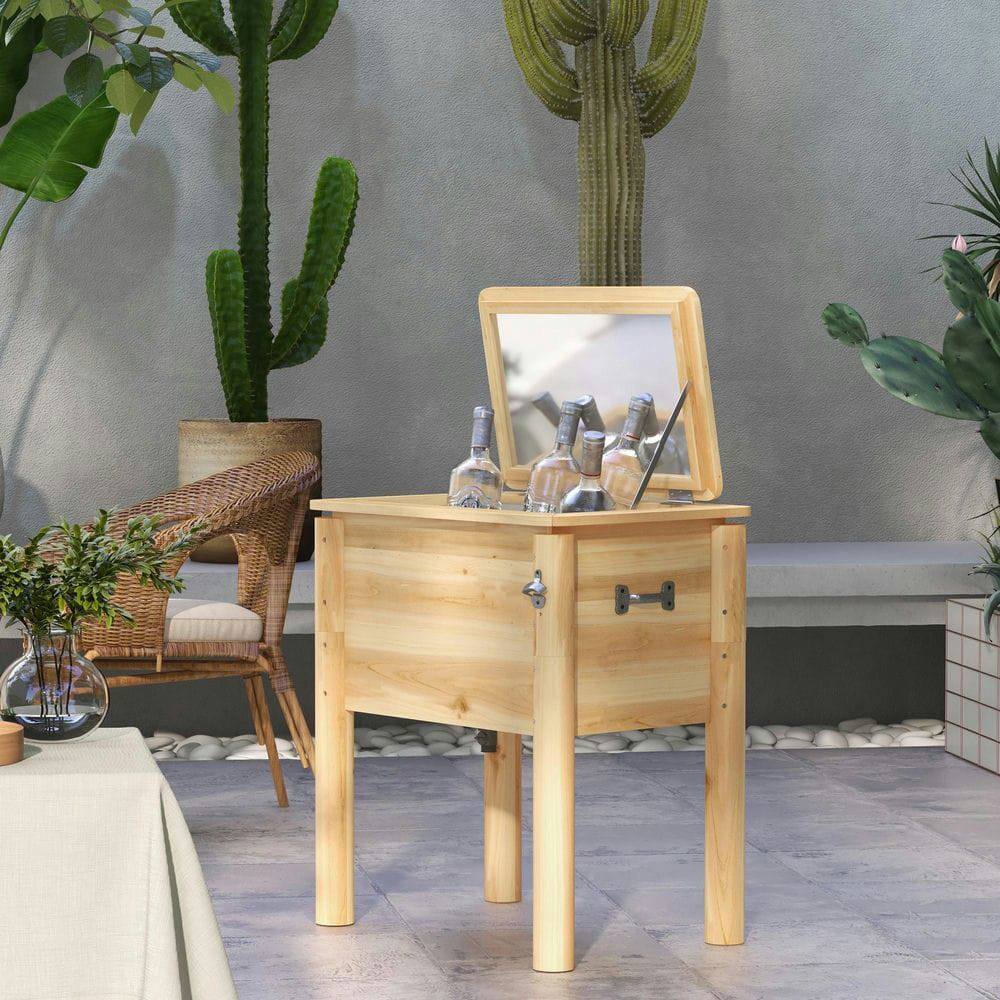 Front. Resenkos - Wooden Outdoor Cooler, Beverage Cooler with Bottle Opener for Backyard, Deck, Poolside Party - Brown.