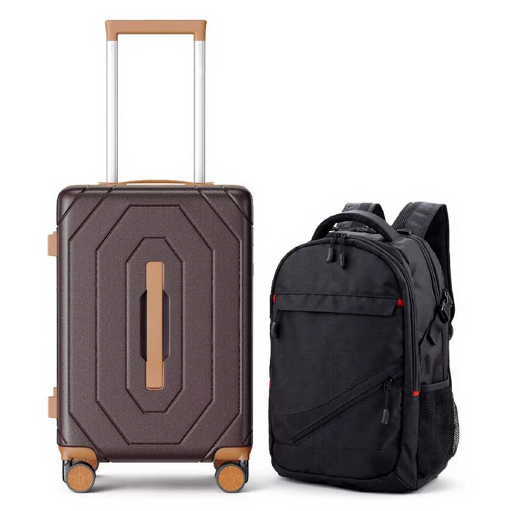 HONGGE - 2 Piece Hardshell Luggage Set with 20 Inch Carry On Suitcase and 15.6 Inch Travel Backpack - Brown