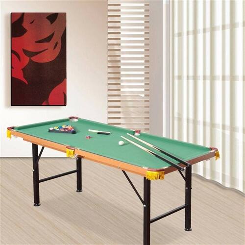 Angle. SlickBlue - 54 inch Green Fleece Top Pool Table with Balls, Cues, and Storage Rack - Turquoise, Black, Green.