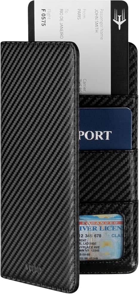 Vulpecula Spade - Passport Holder Wallet RFID Blocking Travel Wallet for Men & Women - Carbon Fiber Black