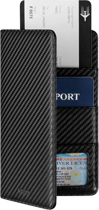 Vulpecula Spade - Passport Holder Wallet RFID Blocking Travel Wallet for Men & Women - Carbon Fiber Black