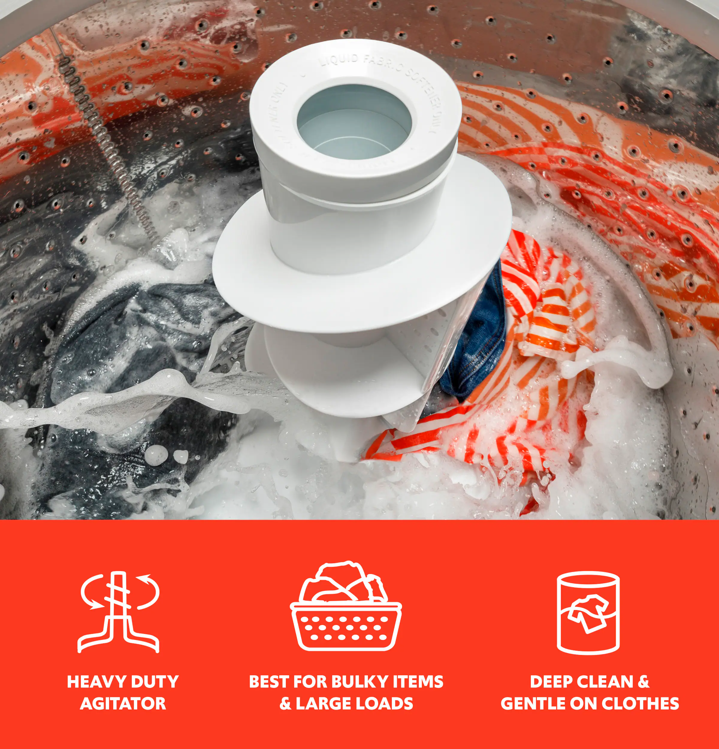 ONL) IN SONILR LIQUID FABRIC SOFTENERCE 1 HEAVY DUTY AGITATOR BEST FOR BULKY ITEMS & LARGE LOADS DEEP CLEAN & GENTLE ON CLOTHES

- HEAVY DUTY AGITATOR
- BEST FOR BULKY ITEMS & LARGE LOADS
- DEEP CLEAN & GENTLE ON CLOTHES