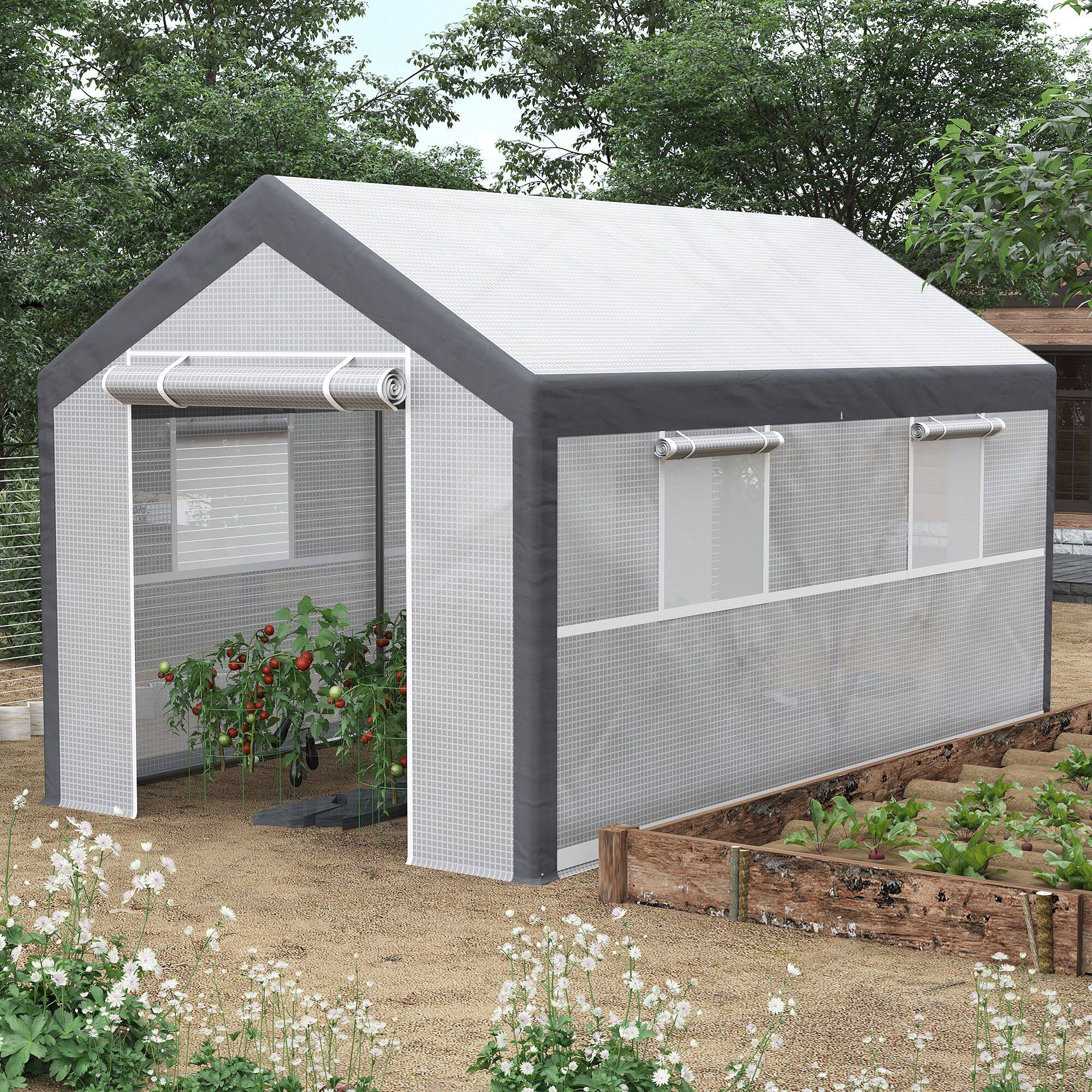Alt View 1. Outsunny - 12' x 7' x 7' Greenhouse, Walk-in Outdoor Tunnel Green House with PE Cover, Steel Frame.