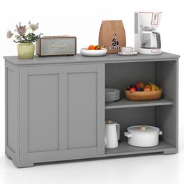 Costway - Kitchen Storage Cabinet Sideboard Buffet Cupboard Wood Sliding Door Pantry - Gray