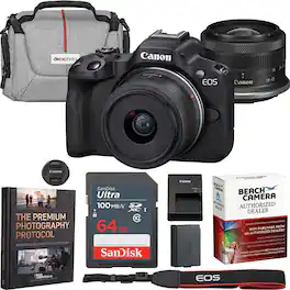 Bundle - Canon - EOS R50 Mirrorless Camera Black + 18-45mm IS STM Lens Kit Premier