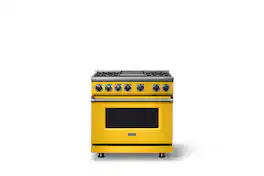 Viking - 36 in. Wide 4 Burner Dual Fuel Sealed Burner Range with Griddle - Daffodil