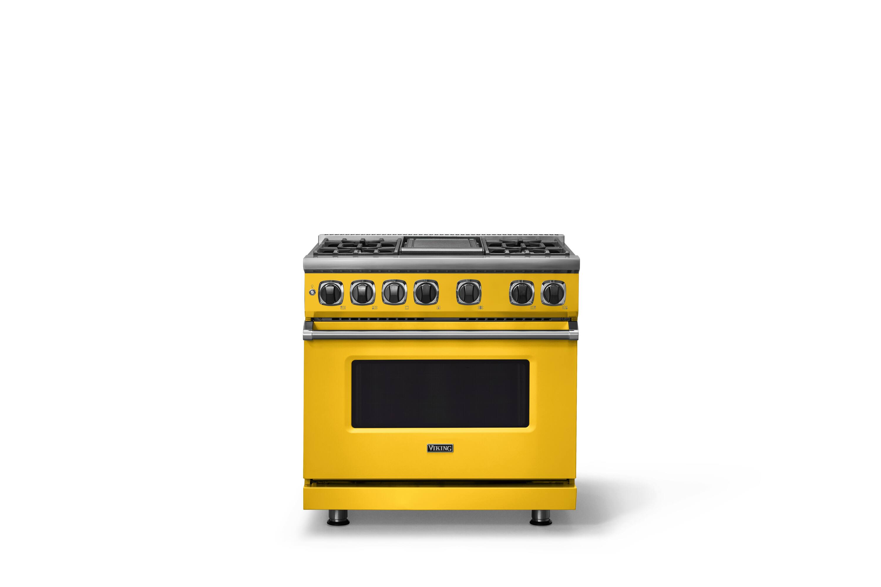 Front. Viking - 36 in. Wide 4 Burner Dual Fuel Sealed Burner Range with Griddle - Daffodil.