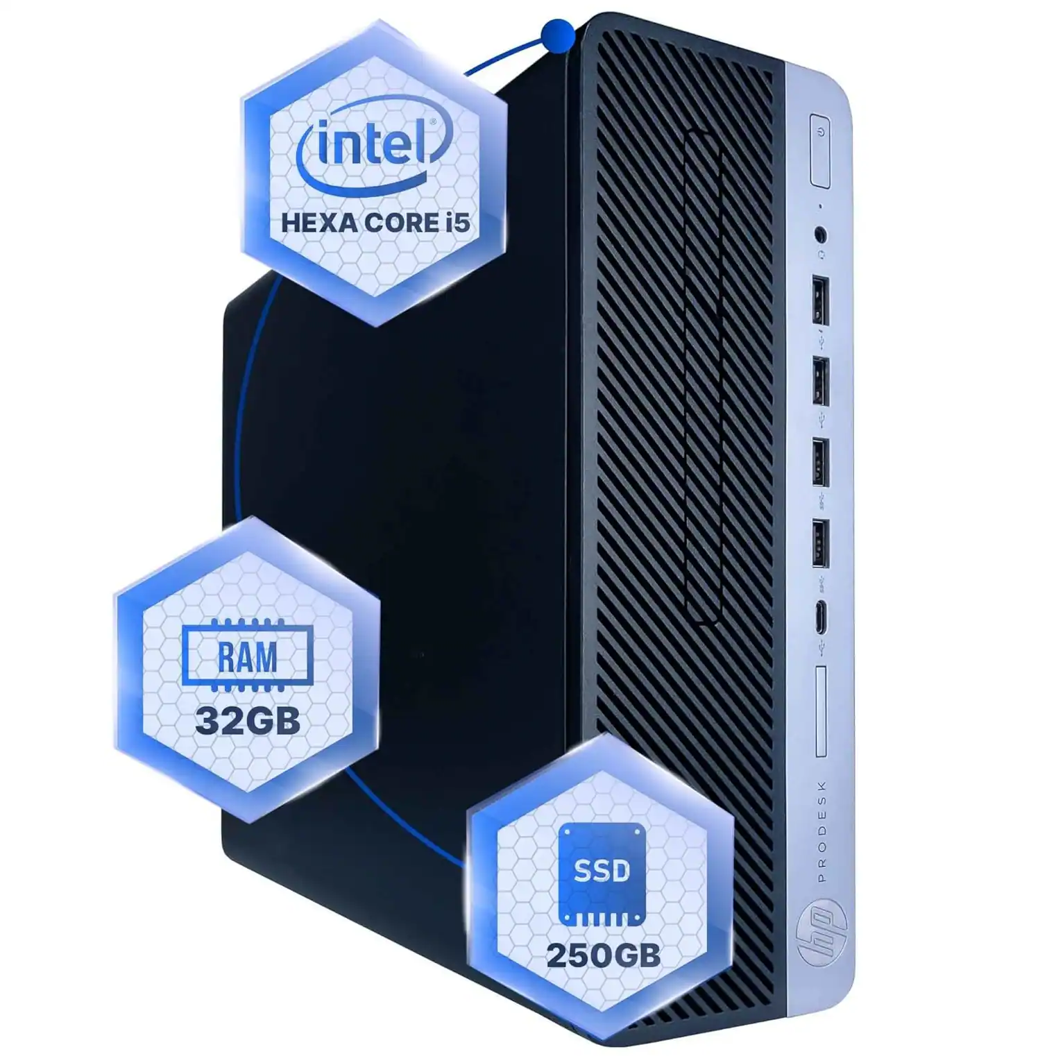 HP - Refurbished Excellent - ProDesk 600G4 SFF Desktop PC, Intel Core i5-8500, 32GB DDR4 RAM, 250GB SSD, USB WiFi, USB Keyboard&Mouse, Win11 Pro - Black