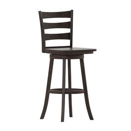 Flash Furniture - Liesel Commercial Grade Wooden Classic Ladderback Swivel Bar Height Barstool with Solid Wood Seat, Wash Walnut - Gray