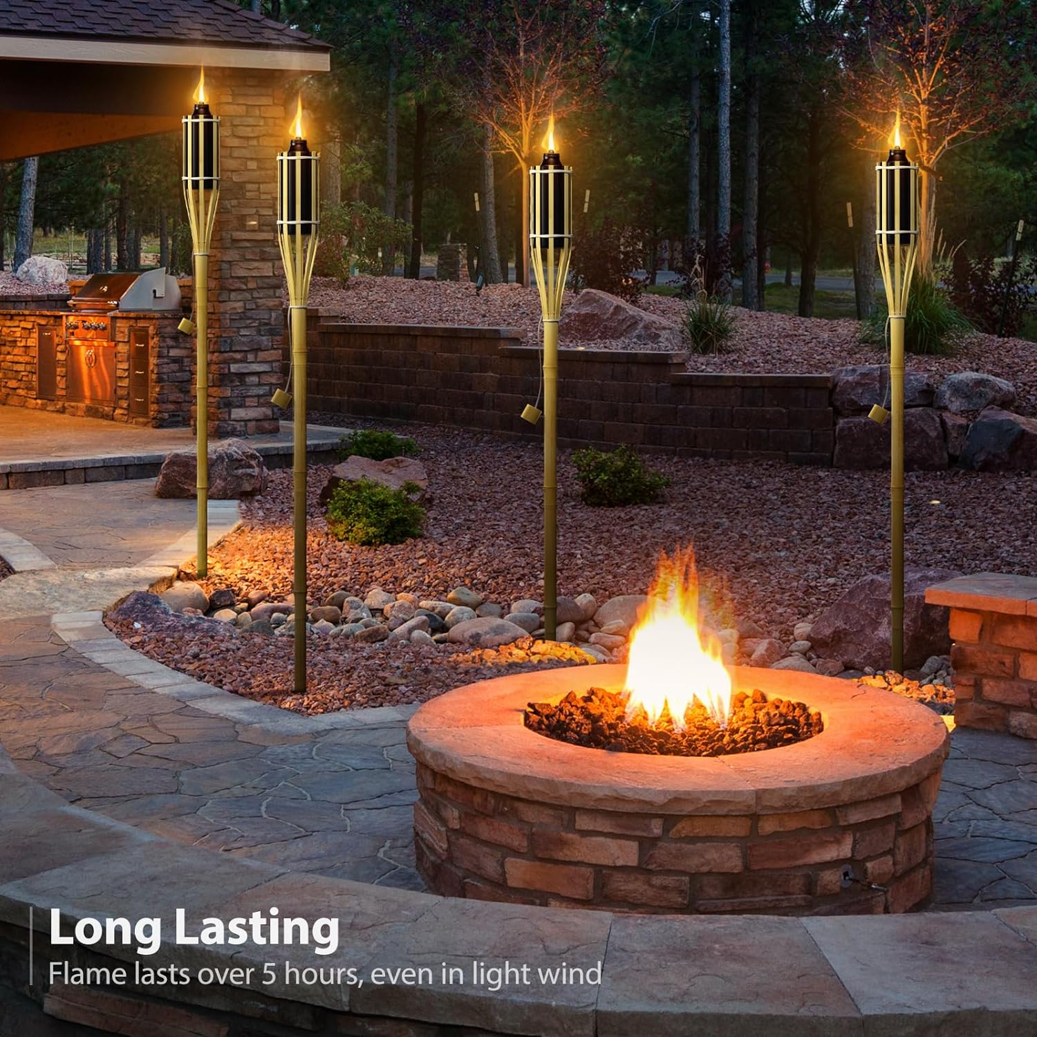Long Lasting  
Flame lasts over 5 hours, even in light wind