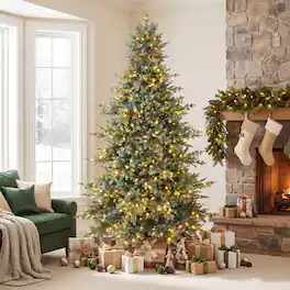 Gymax - 8 ft Pre-Lit Christmas Tree w/1349 Full PE Branch Tips 630 Warm White LED Lights - Green