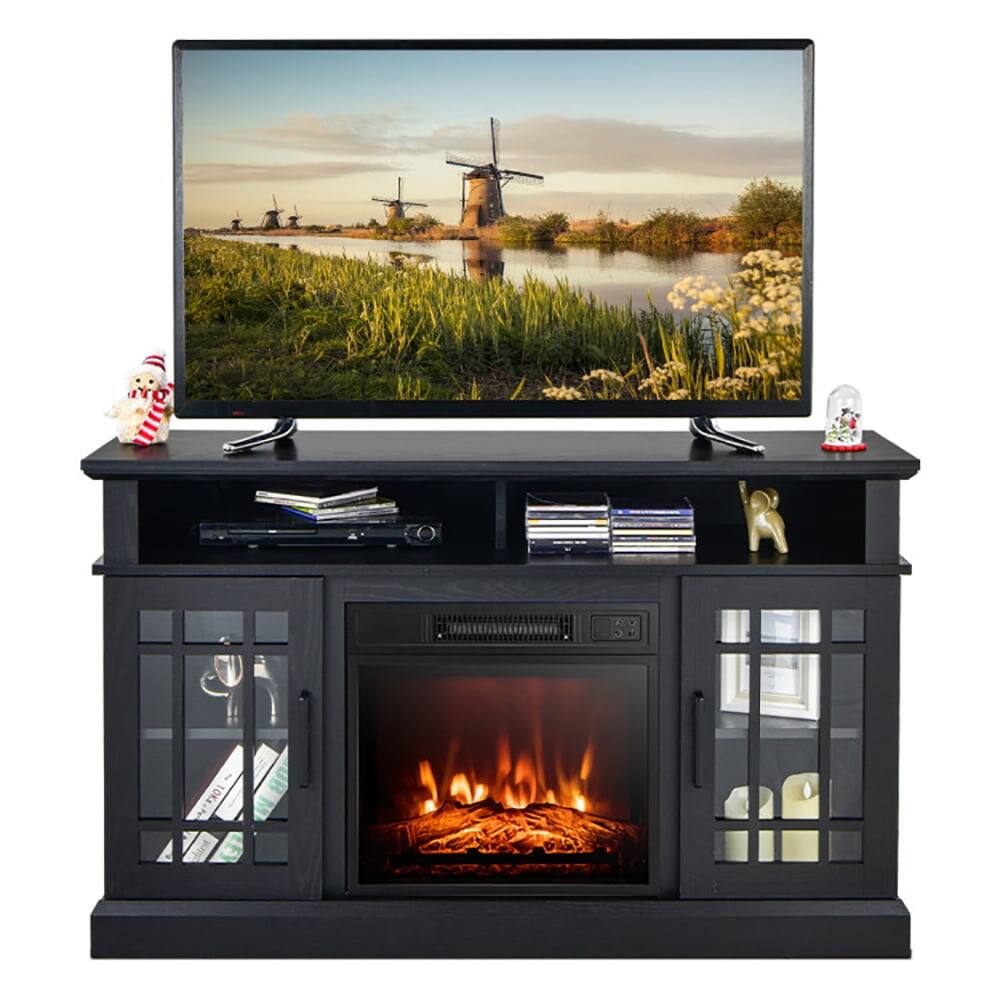 Angle. Kadyn - Entertainment Centers,TV Stands,48 Inch Electric Fireplace TV Stand with Cabinets for TVs Up to 55 Inch-Black - Black.