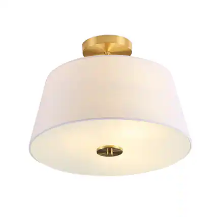Front. Jonathan Y - Isabella 15" 3-Light Modern Contemporary Metal Tapered Drum LED Semi Flush Mount, Brass Gold - Brass Gold.