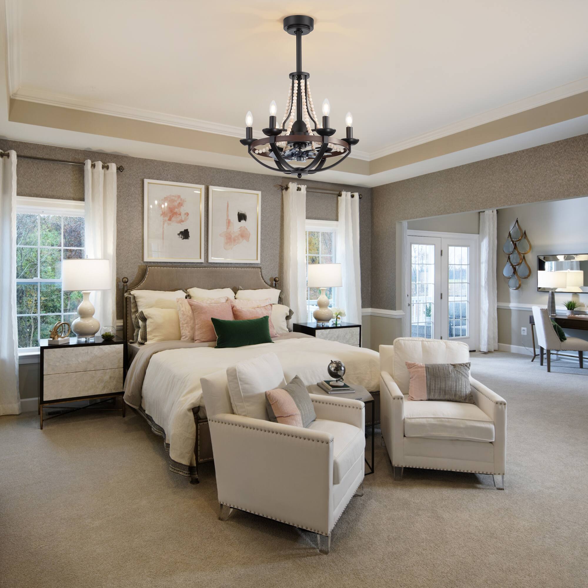 Back. Breezary - 22-Inch Crystal Light Bulb Ceiling Fan, 7 ABS Blades, DC Motor, Semi-Flush Mount, Reversible Function, Remote Control - matte black.