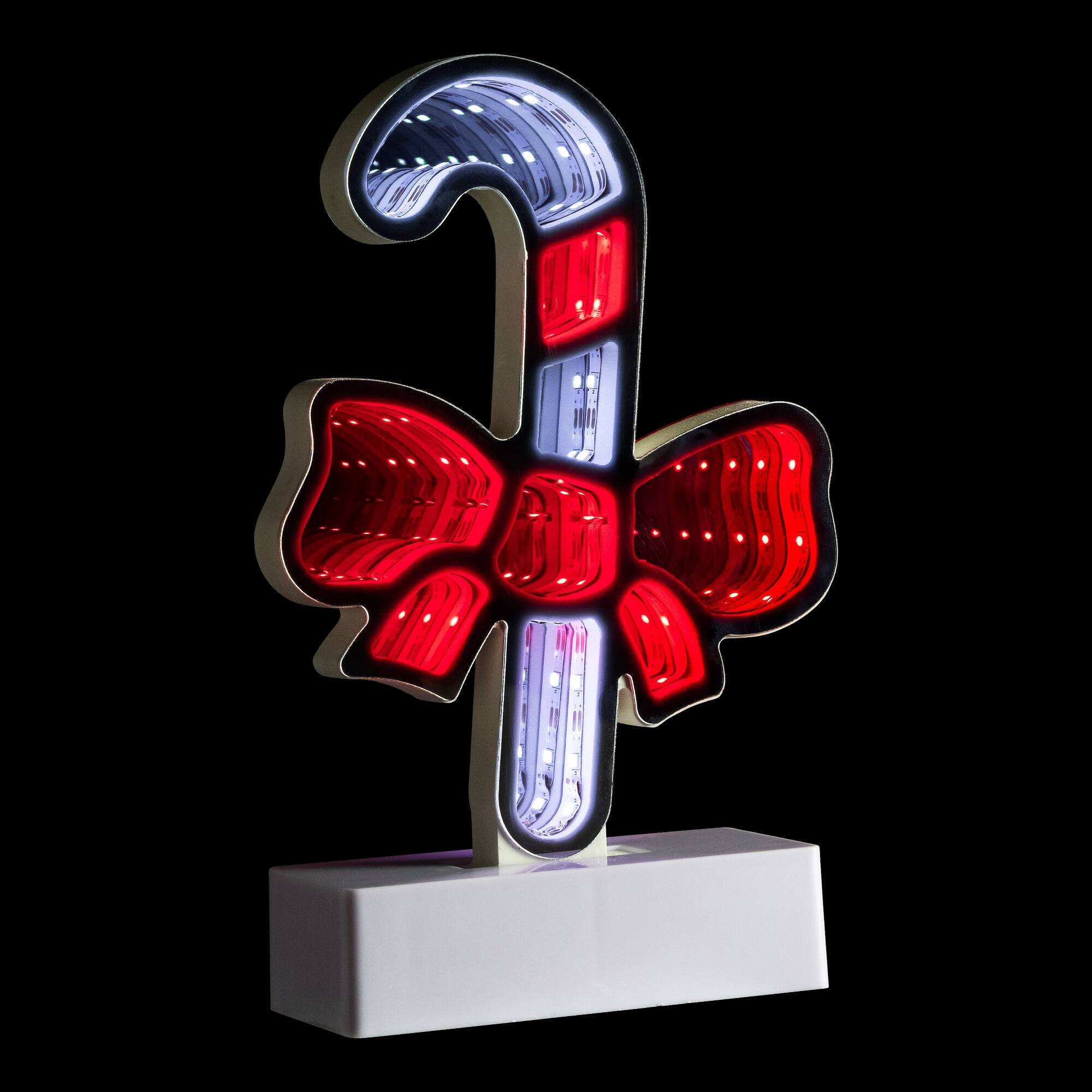 Alt View 4. Northlight - LED 3D Candy Cane with Bow Christmas Infinity Mirror - 8" - Red.