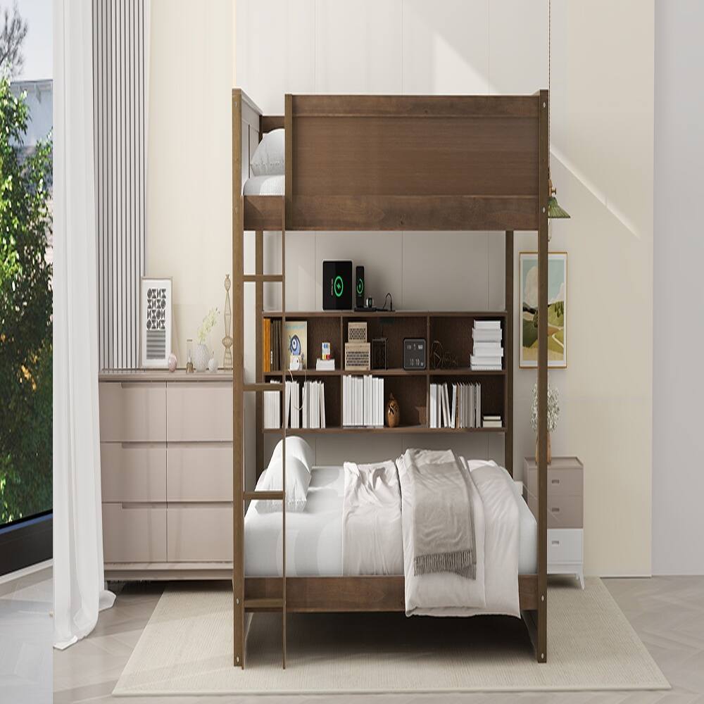 Alt View 3. Loheer - Loheer Queen Over Queen Bunk Bed with Storage Cabinets and USB Ports Antique Wood - Antique Wood.